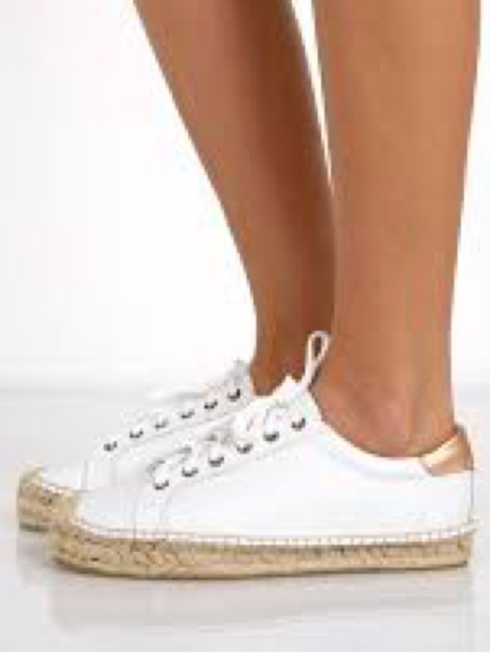 Steve Madden, PACE sneaker w/ espadrille platform, White leather w/Rose Gold